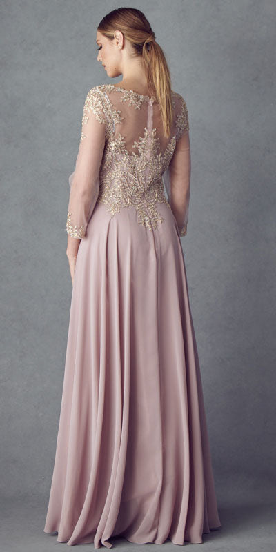 Juliet M12 Quarter Sleeved Embroidered Long A-Line Chiffon Dress