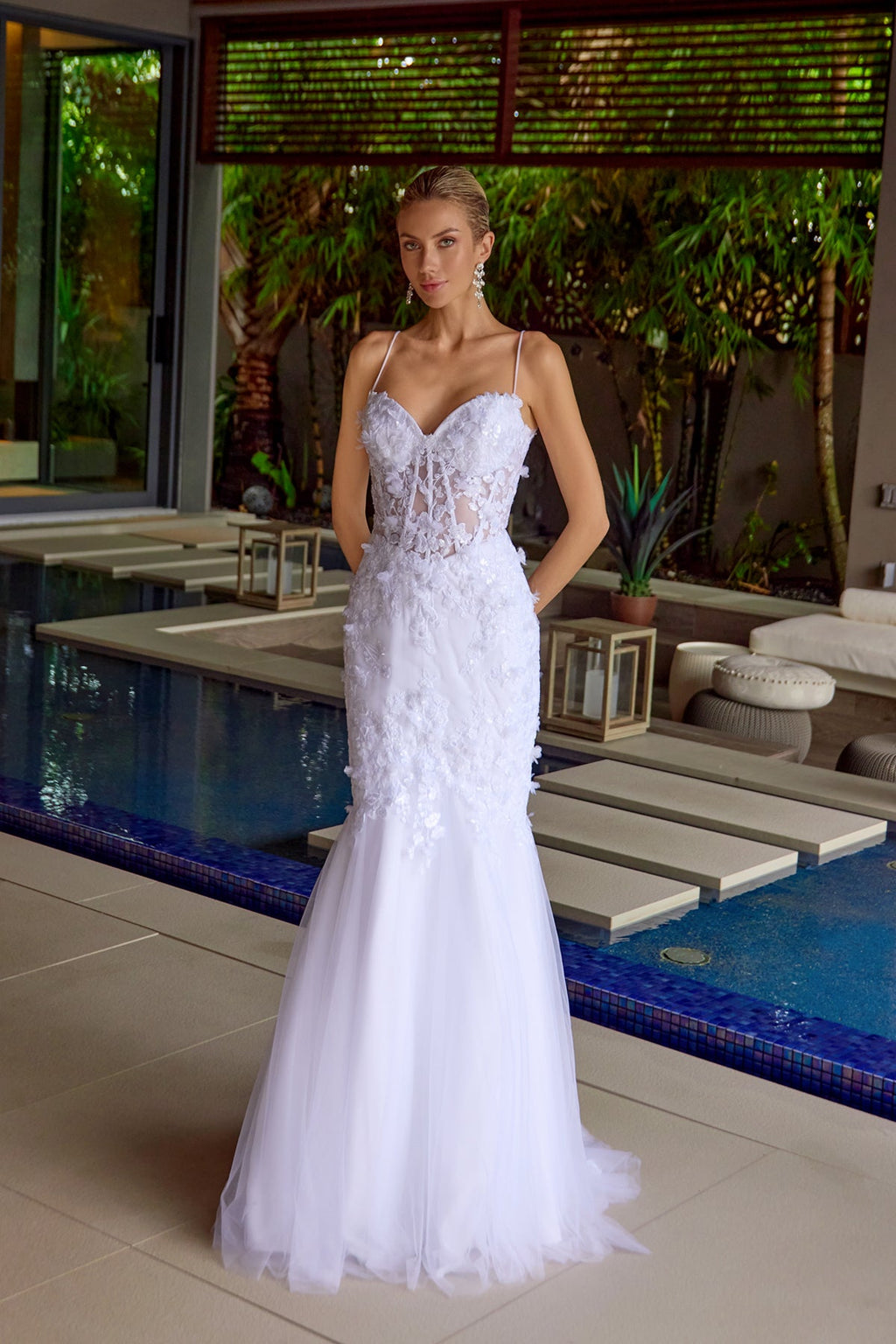 Juliet JT2469KW Long Sweetheart Boned Embellished Bodice Trumpet Gown