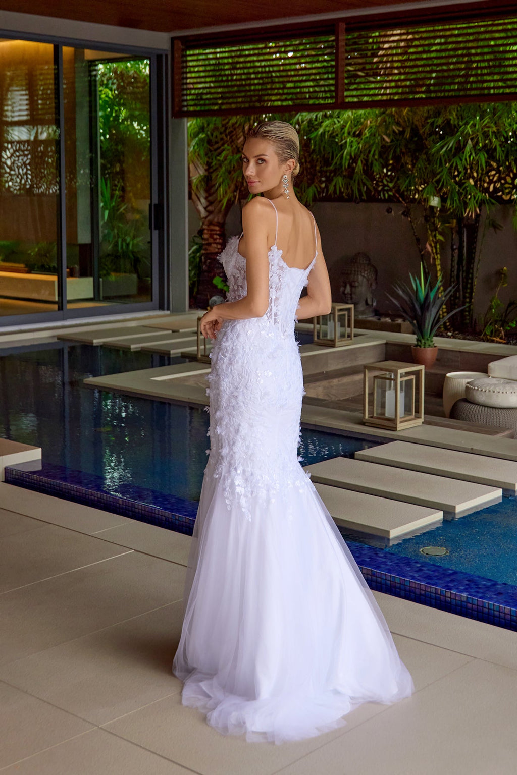 Juliet JT2469KW Long Sweetheart Boned Embellished Bodice Trumpet Gown