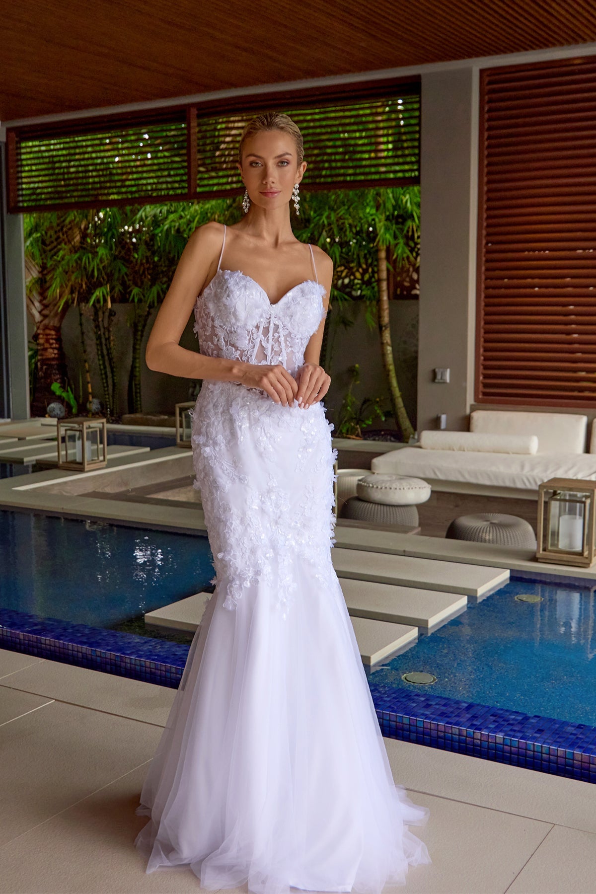 Juliet JT2469KW Long Sweetheart Boned Embellished Bodice Trumpet Gown