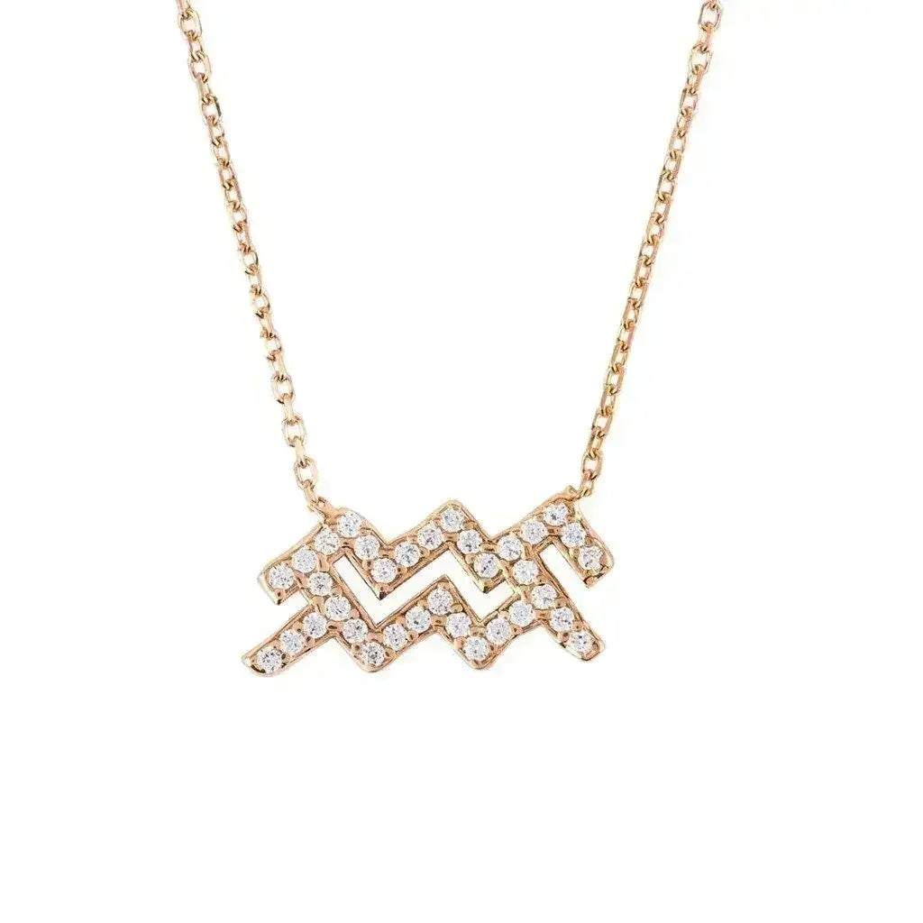Zodiac Star Sign Pendant Necklace Rose Gold Aquarius
