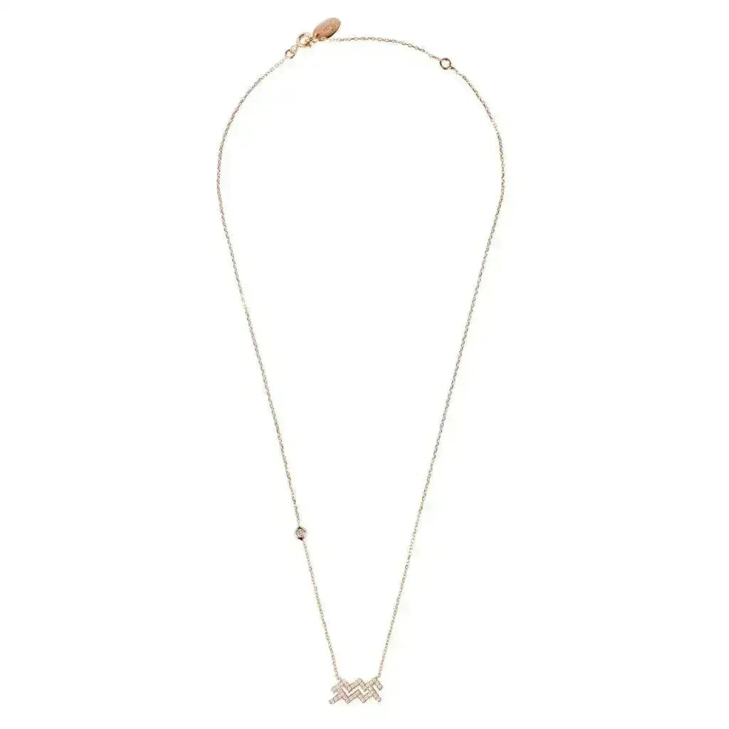Zodiac Star Sign Pendant Necklace Rose Gold Aquarius