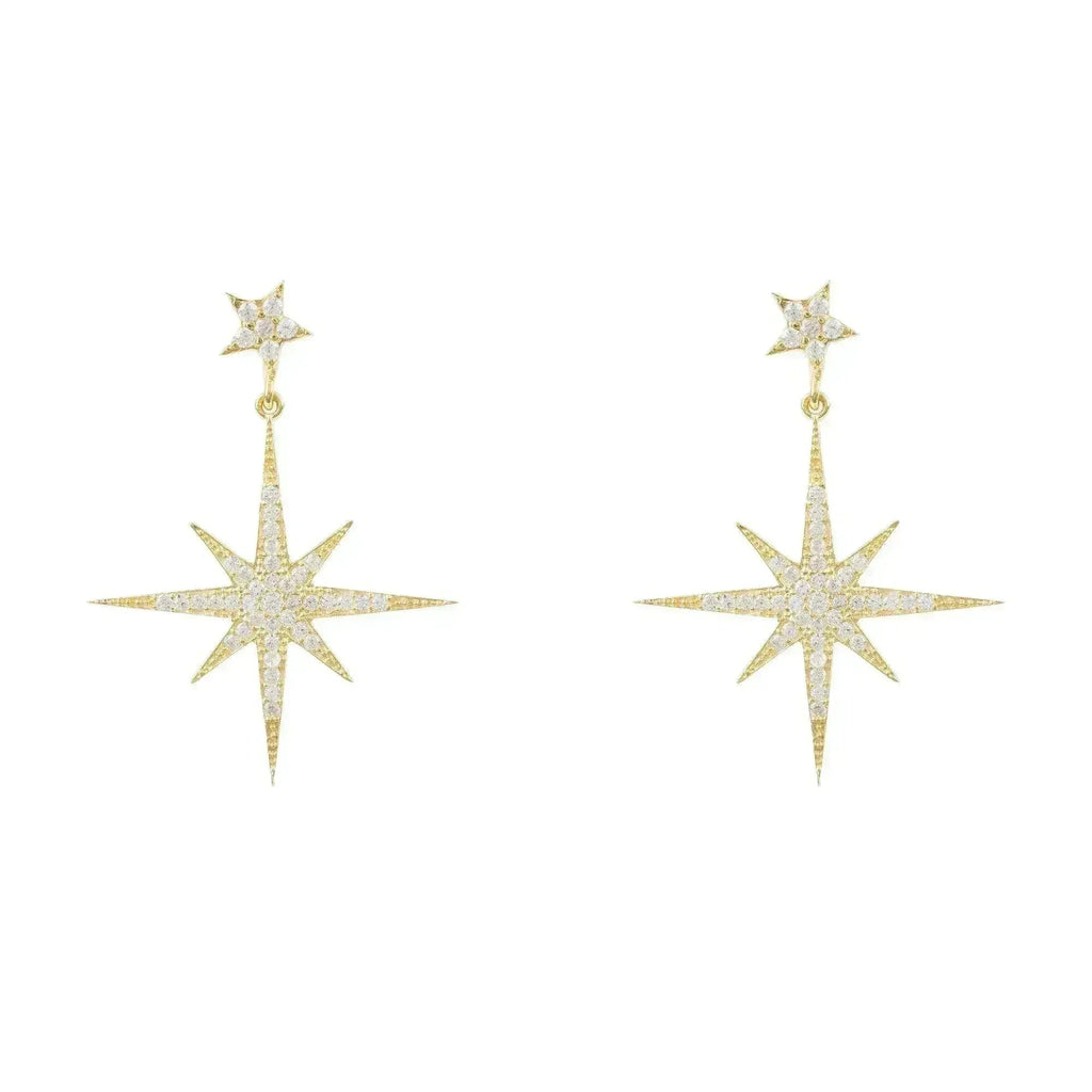 Petite Star Burst Drop Earrings | Gold CZ Celestial Jewelry - Femstylo