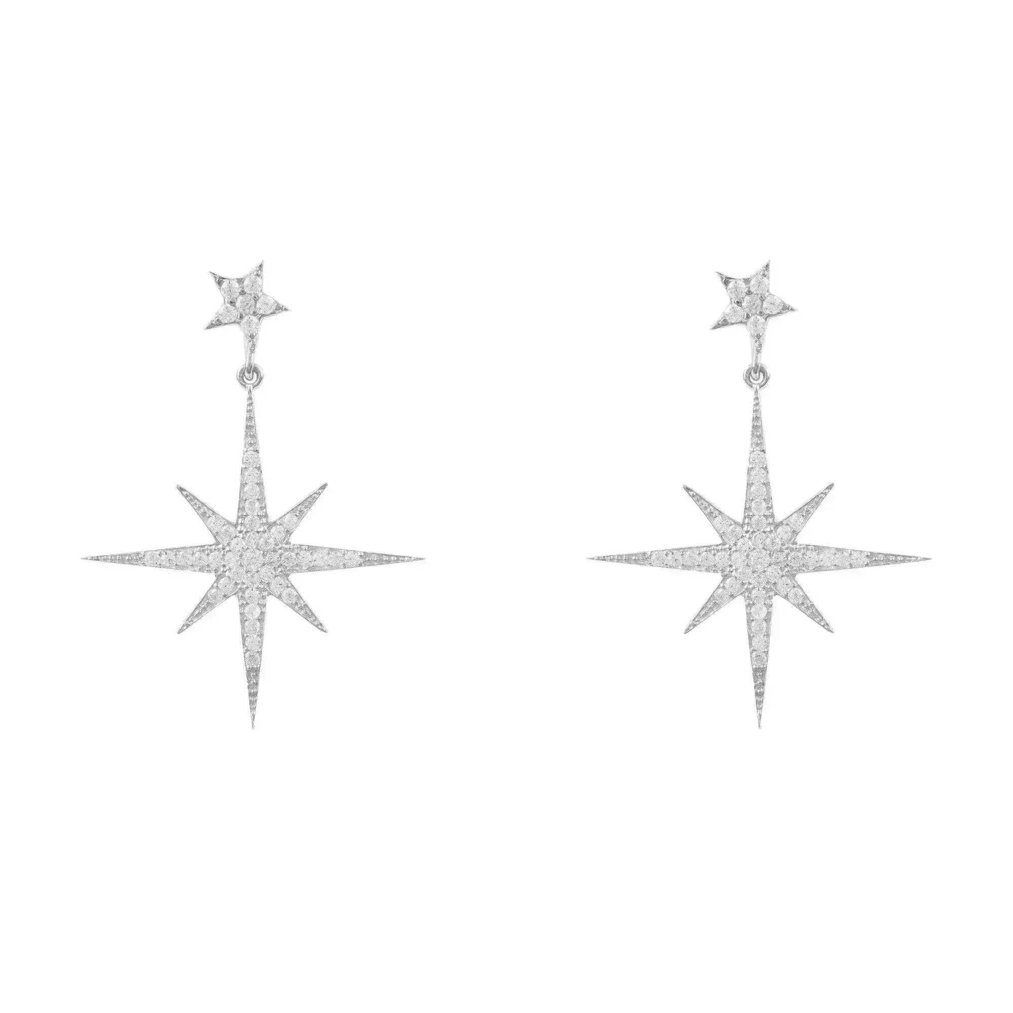 Petite Star Burst Drop Earrings | Silver Celestial Jewelry - Femstylo