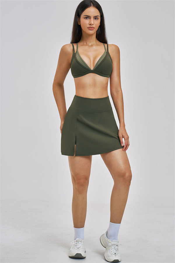 The Seraphine Layered V Sports Bra Skirt 2-Piece Set