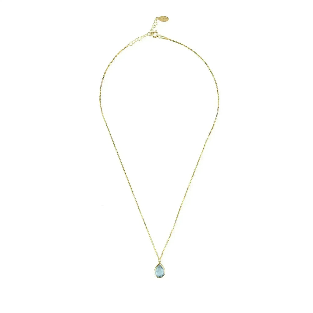 Pisa Mini Teardrop Necklace Gold Blue Topaz