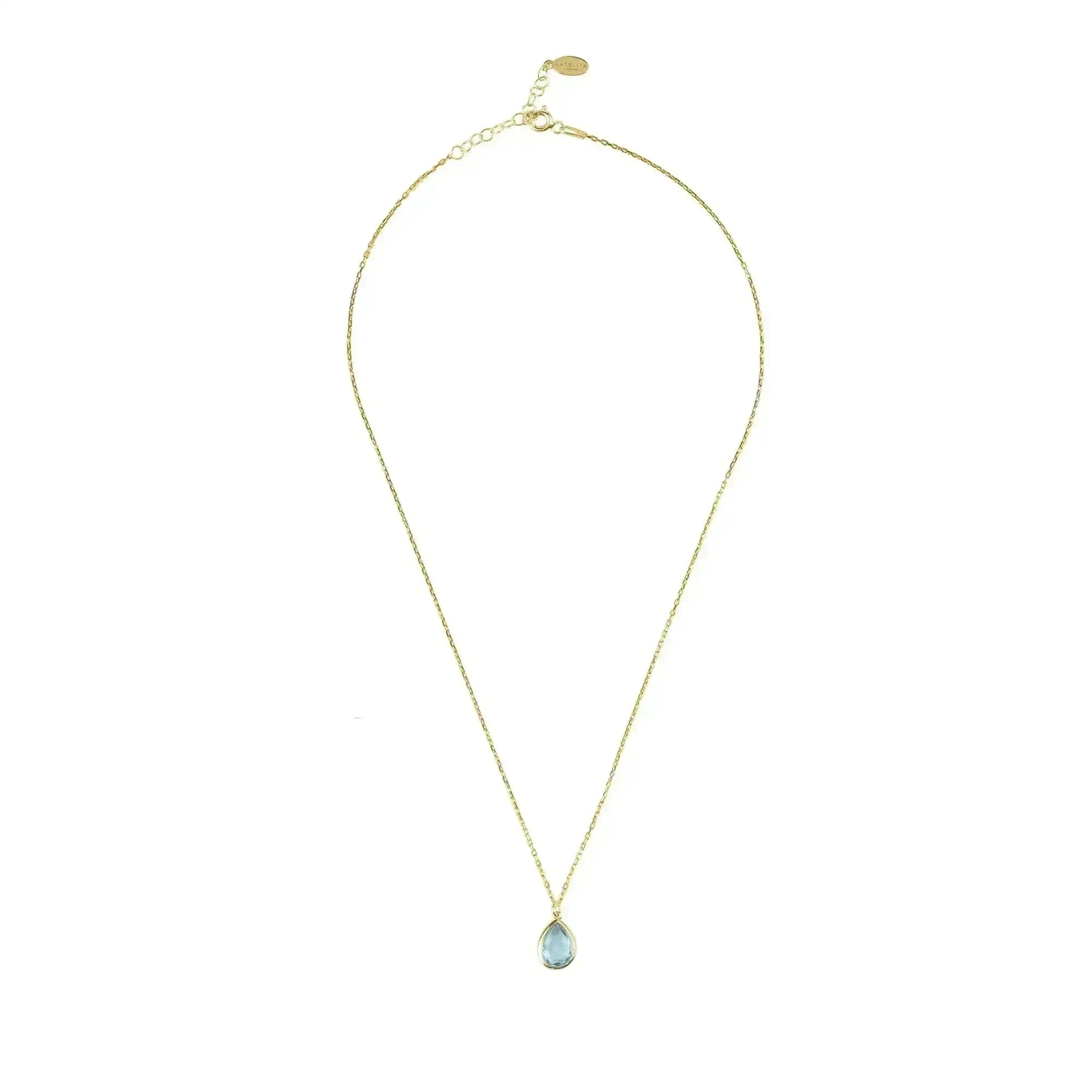 Pisa Mini Teardrop Necklace Gold Blue Topaz