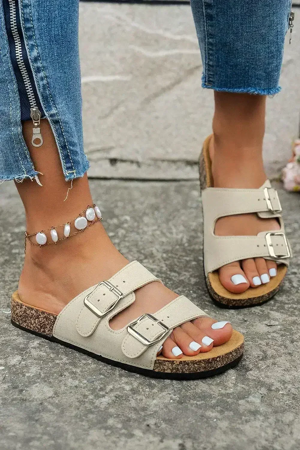 Coffee Vintage Double Buckle Comfortable Slippers