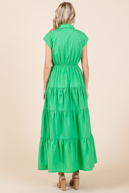 New Button Up Collared Tiered Maxi Shirt Dress For Women – Fluttering, Elegant, Trendy and Versatile for Any Occasion