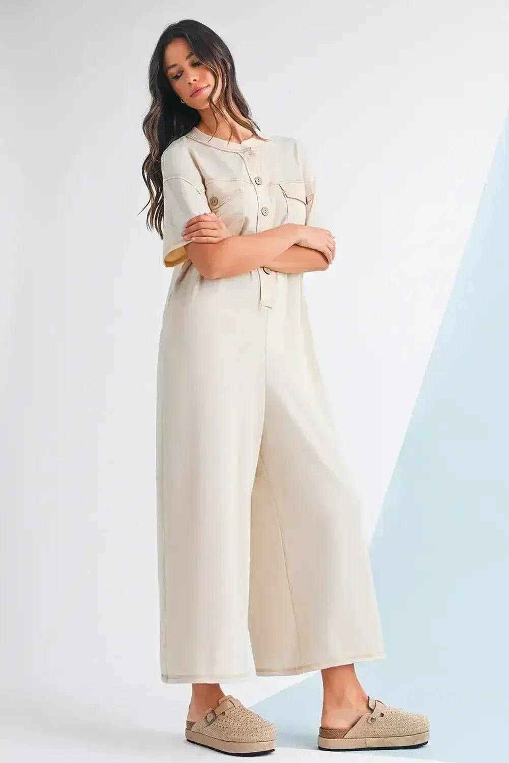 Jet Stream Patchwork Pocket Short Sleeve Jumpsuit