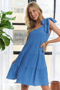 V-Neck Tie Shoulder Dress – Chic V-Neckline Dress with Adjustable Tie Shoulder Straps for a Sophisticated Look