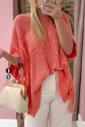 Salmon Rolled Cuff Knit Tee - Oversized Comfort | Femstylo