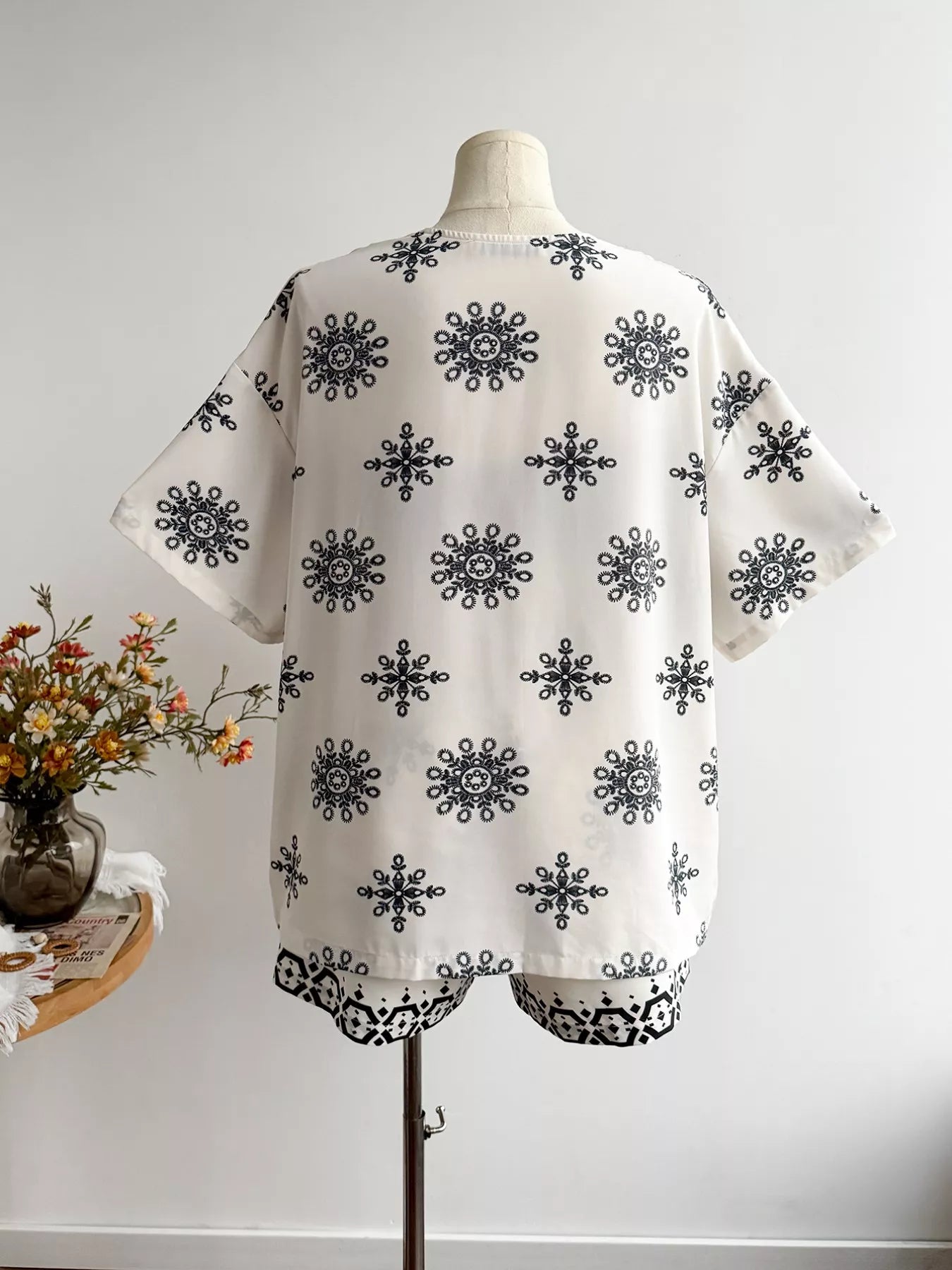 Plus Size Printed Open Front Cardigan and Shorts Set