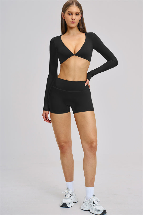 The Zestful Long Sleeve Crop Top Shorts 2-Piece Set