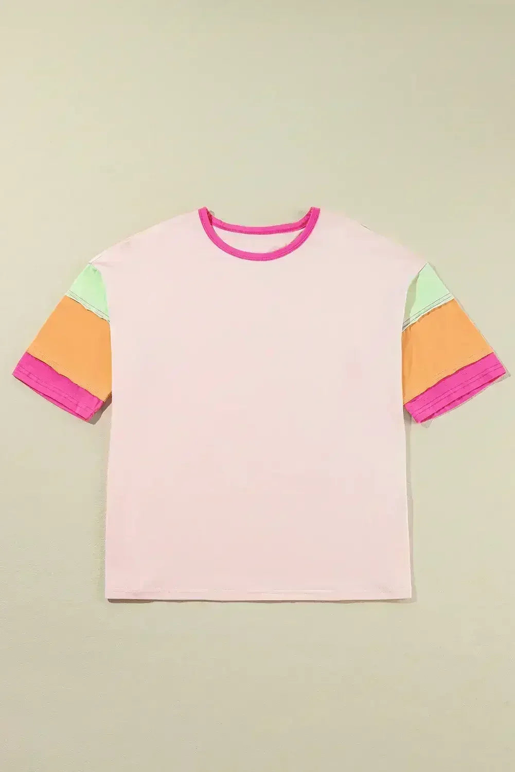Light Blue Color Block Sleeve Round Neck Oversize Top