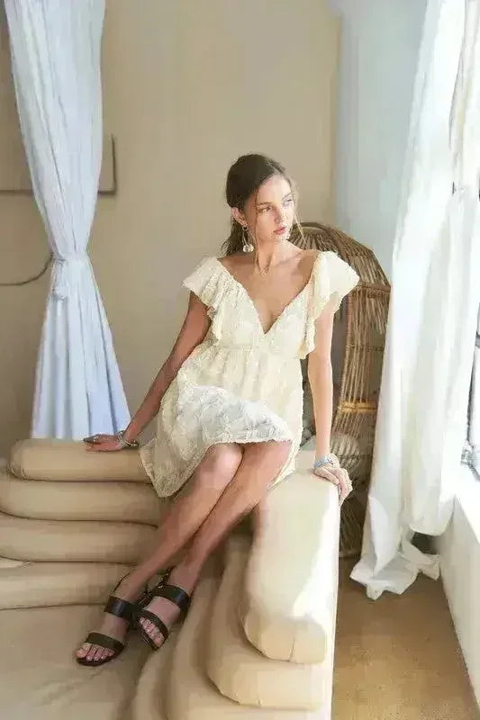 ADORA Tie Back V-Neck Ruffle Sleeve Dress