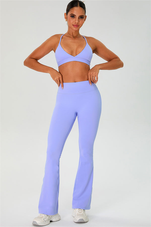 The Ember Sports Bra Crop Top Flared Leggings 3-Piece Set