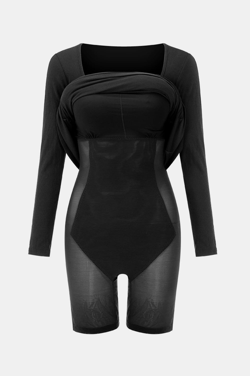 Caramel Built-In Shapewear Dress Square Neck Long Sleeve Maxi Dress Elegant Shapewear Dress For Women