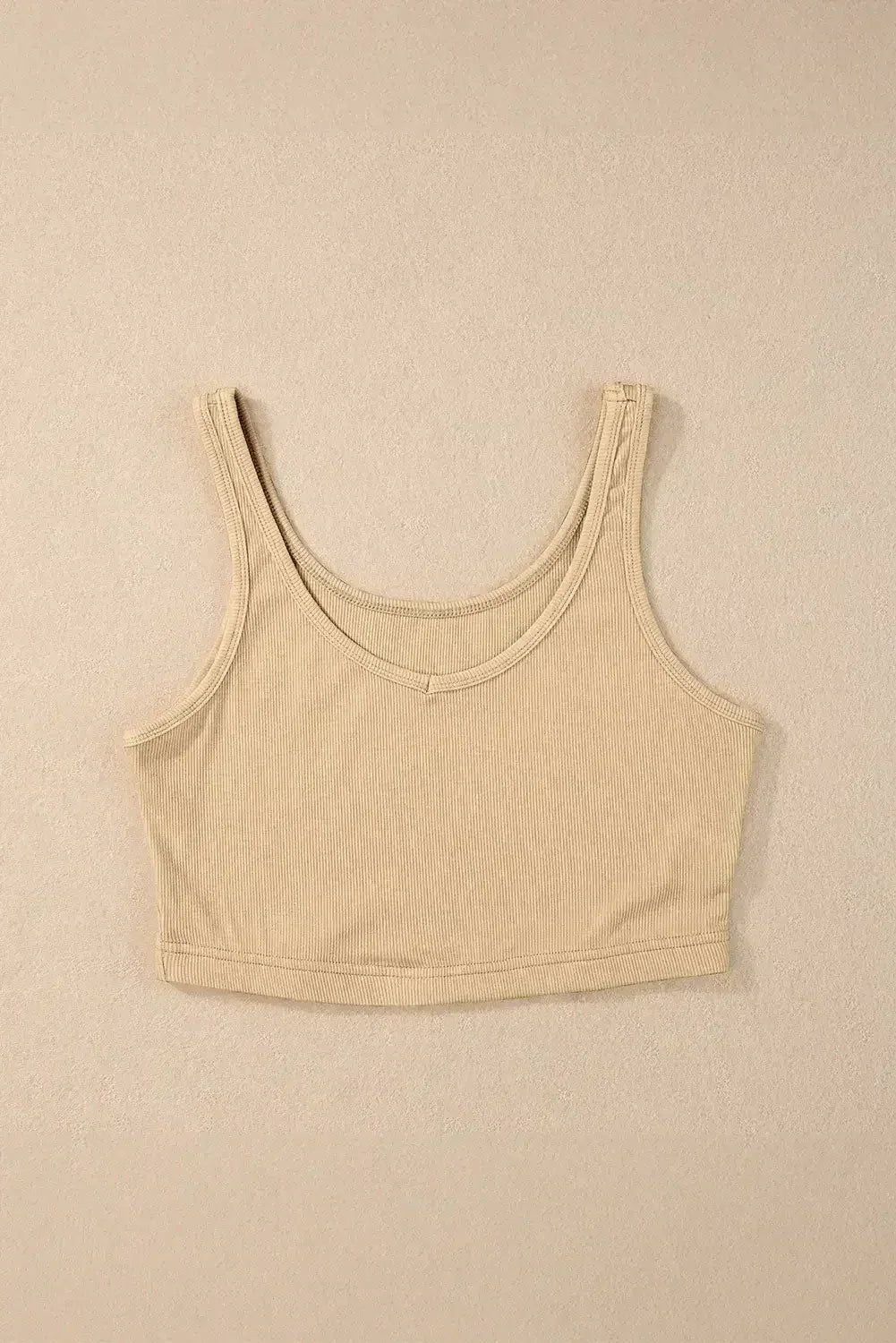 Black Solid Color Ribbed Knit Crop Tank Top