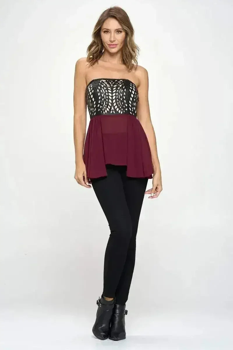 Strapless Laser-Cut Peplum Top - Chic Color Block Tube Top | Femstylo