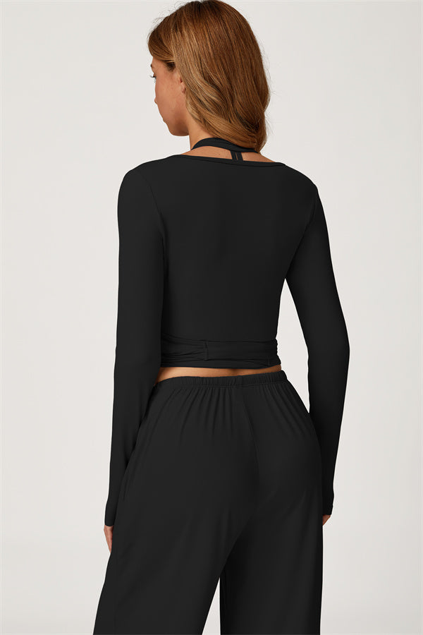 The Sprint Long Sleeve Crop Top Halter Tank Top Sweatpants 3-Piece Set