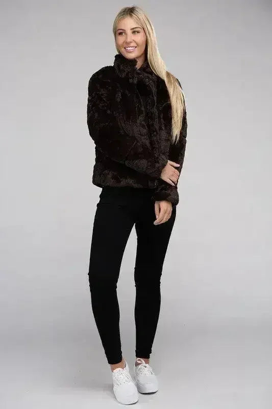 Fluffy Zip-Up Sweater Jacket