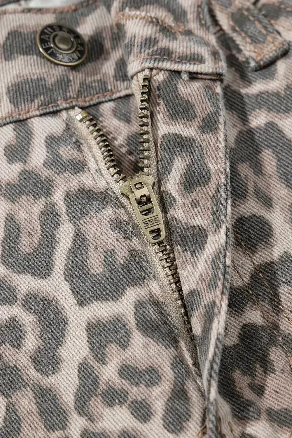 Brown Leopard High Waist Frayed Hem Jeans