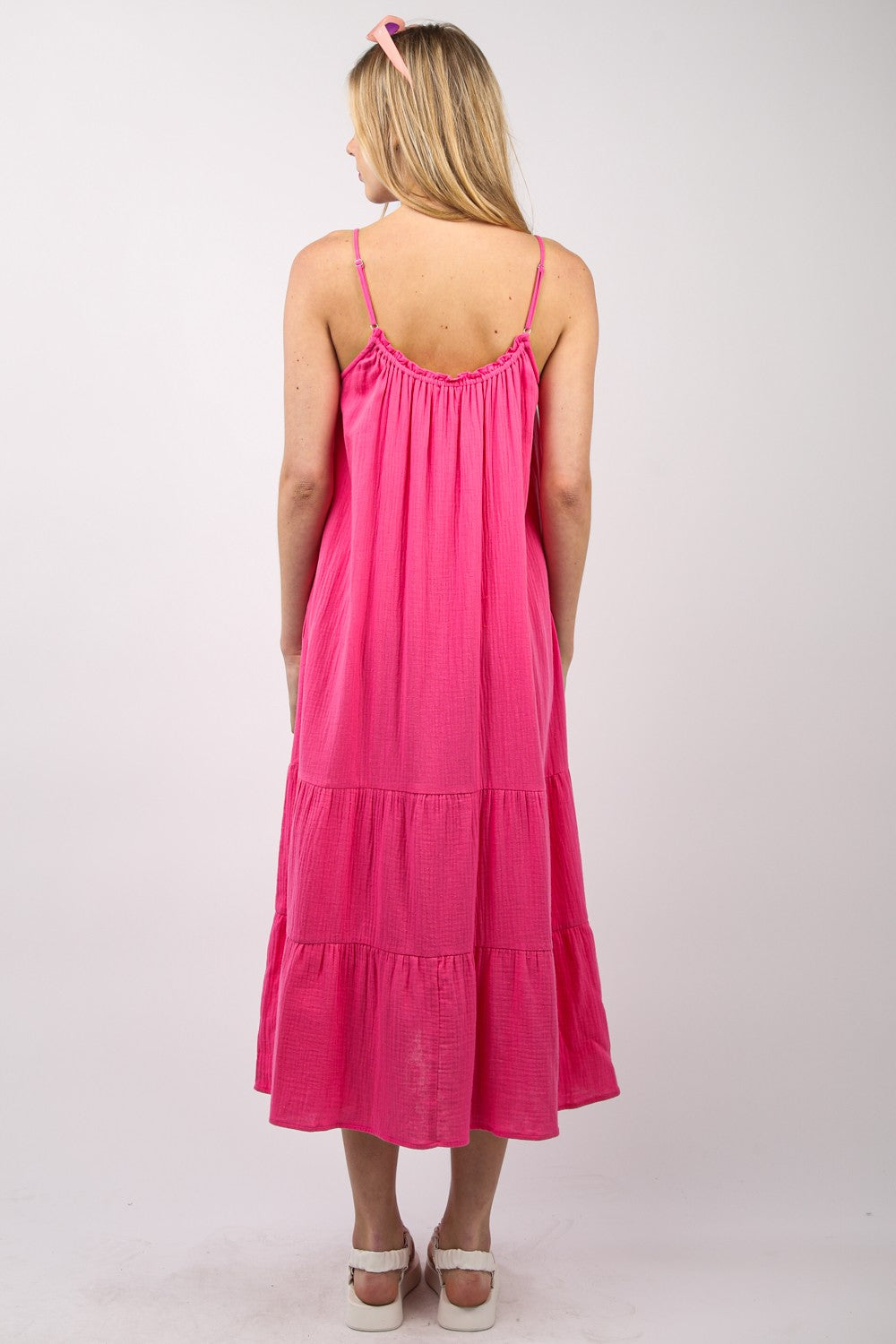 Ruffled A-Line Midi Cami Dress – Stylish Ruffled Midi Dress, A-Line Cami Dress, Comfy Cotton Dress, Feminine Summer Dress, Tiered Layered Dress, Breezy Ruffled Dress, Elegant Spring Dress