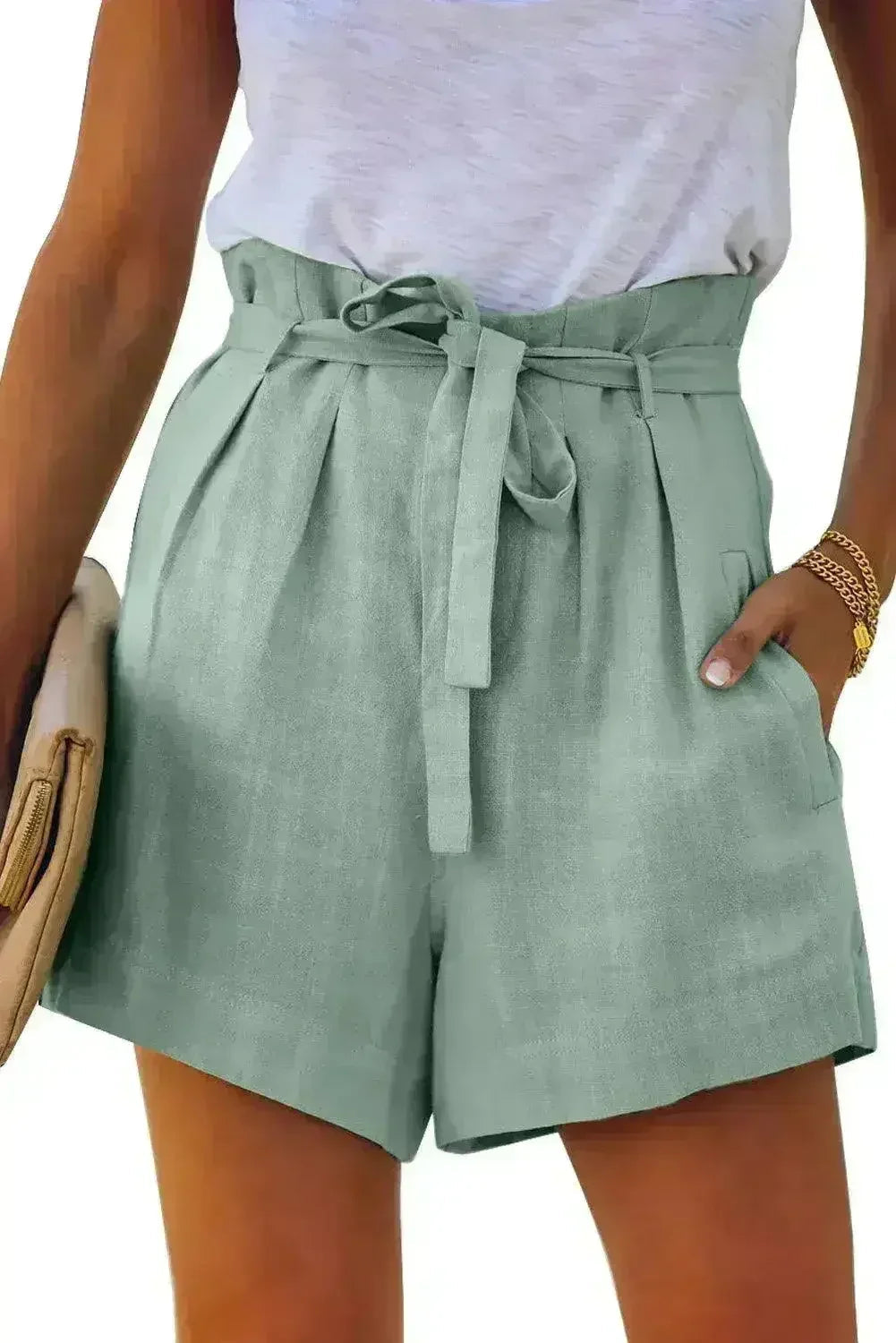 Tie Waist Casual Shorts with Pockets