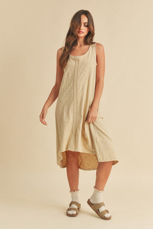 High-Low Hem Scoop Neck Midi Tank Dress  For Women Casual Chic with Trendy High-Low Design & Comfortable Tank Style