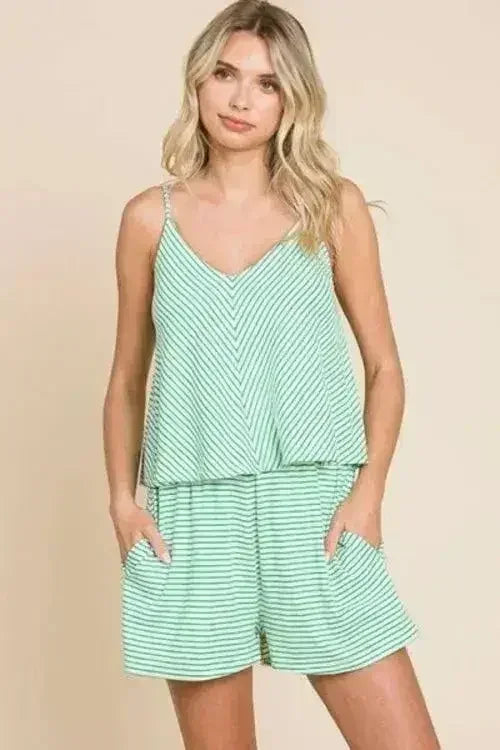 Culture Code Striped Double Flare Romper - Full Size