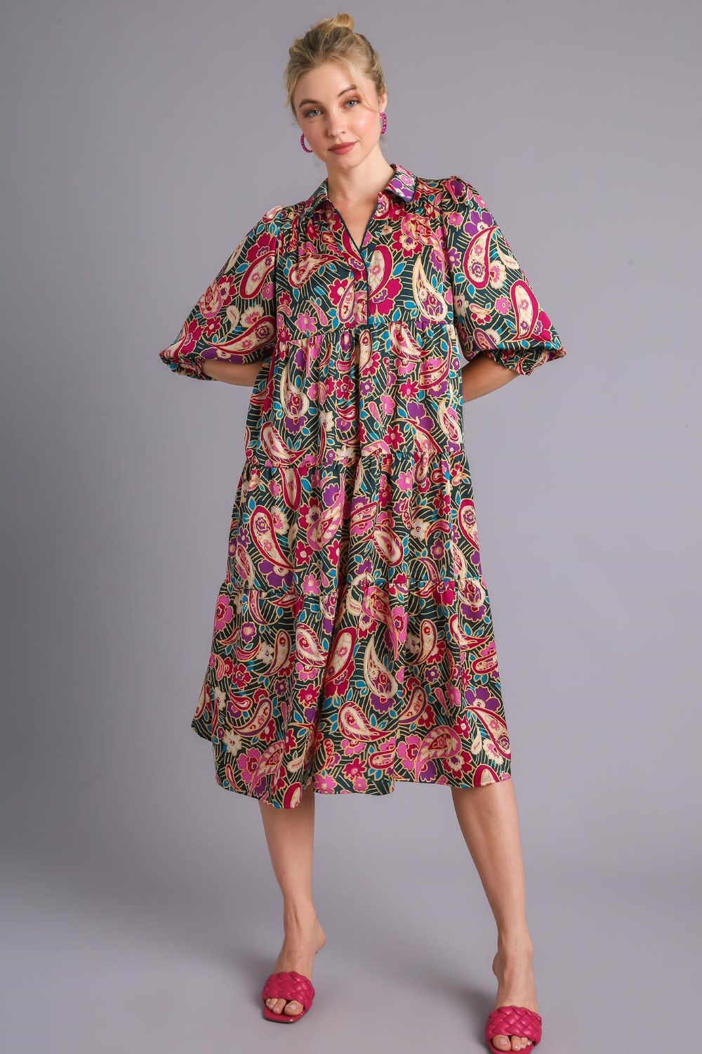 Full Size Printed Satin Midi Dress Plus Size Beautiful Women Dress Unique Design Dress