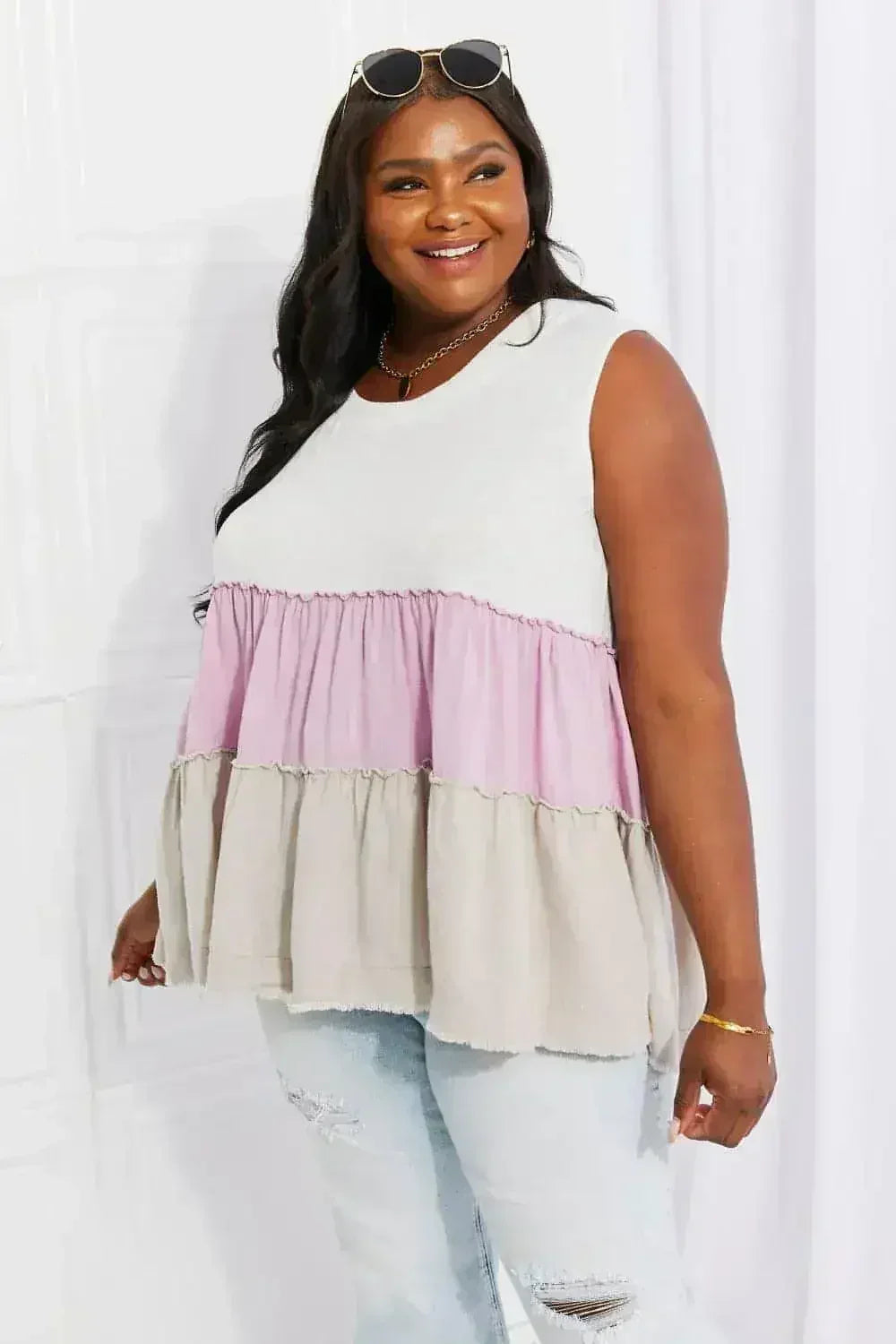 Lavender Color Block Baby doll Top - Sunset Design | Femstylo