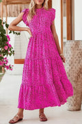 Rose Red Leopard Print Ruffle Sleeveless Maxi Dress