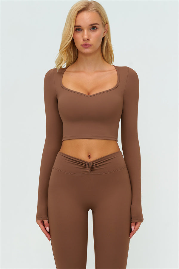 The Lushness Long Sleeve Crop Top Flared Leggings 2-Piece Set