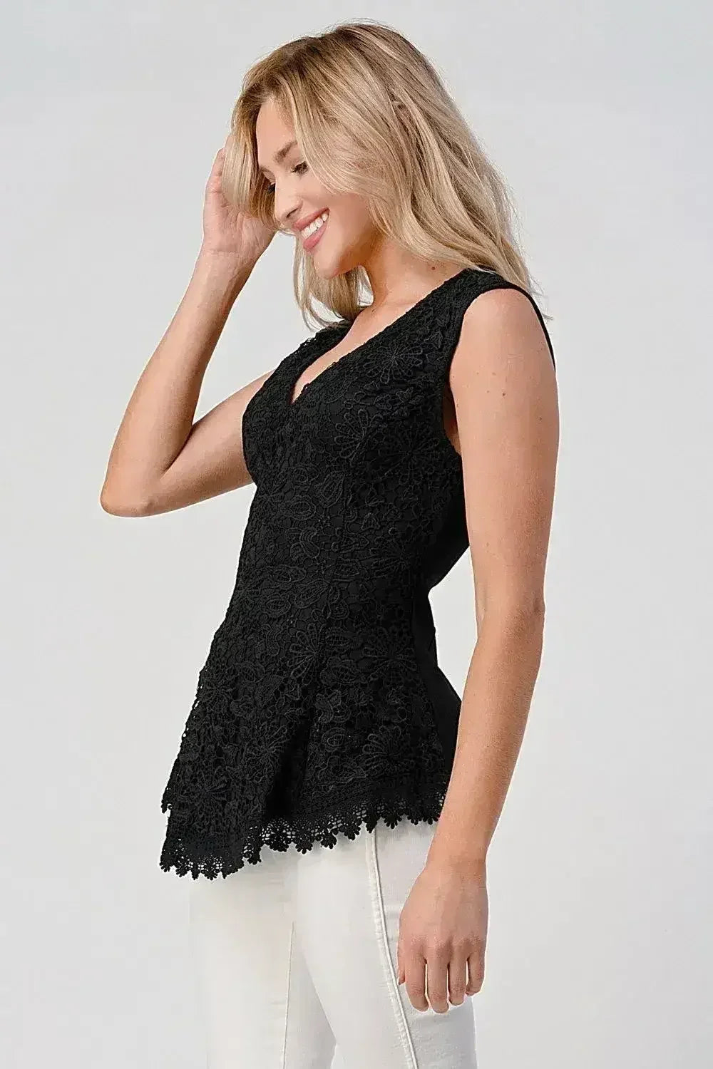 Sleeveless Lace Peplum Top - V-Neck Cami Blouse for Women | Femstylo