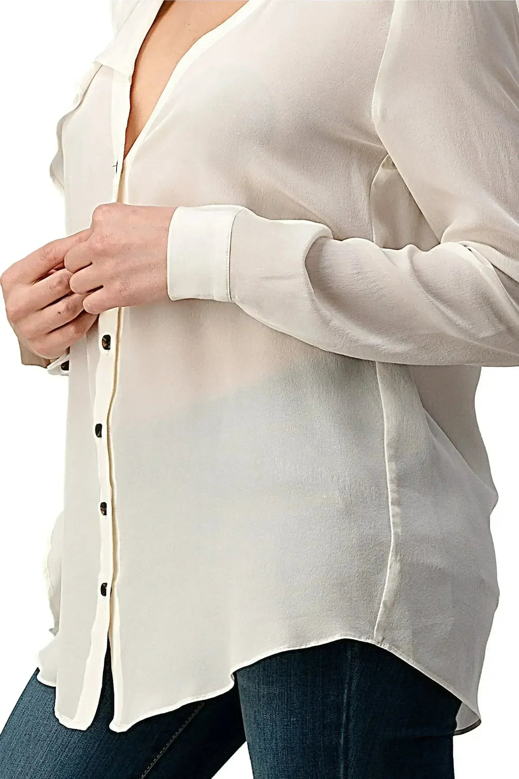 Silk Ruffle Blouse – Elegant Button-Up Shirt with Long Sleeves | Femstylo