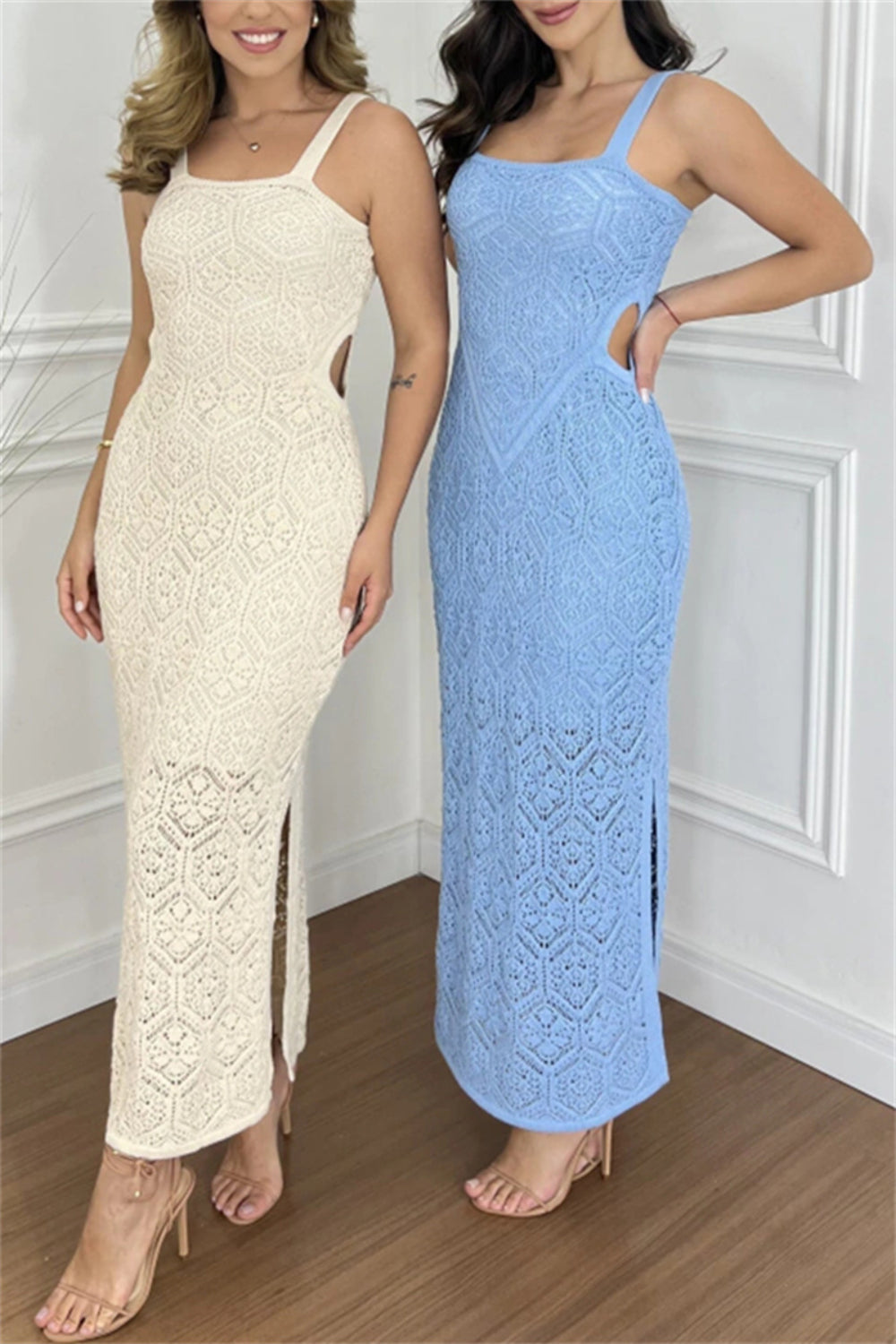 Sky Blue Cutout Side Maxi Dress Elegant Party Summer Long Dress For Girls