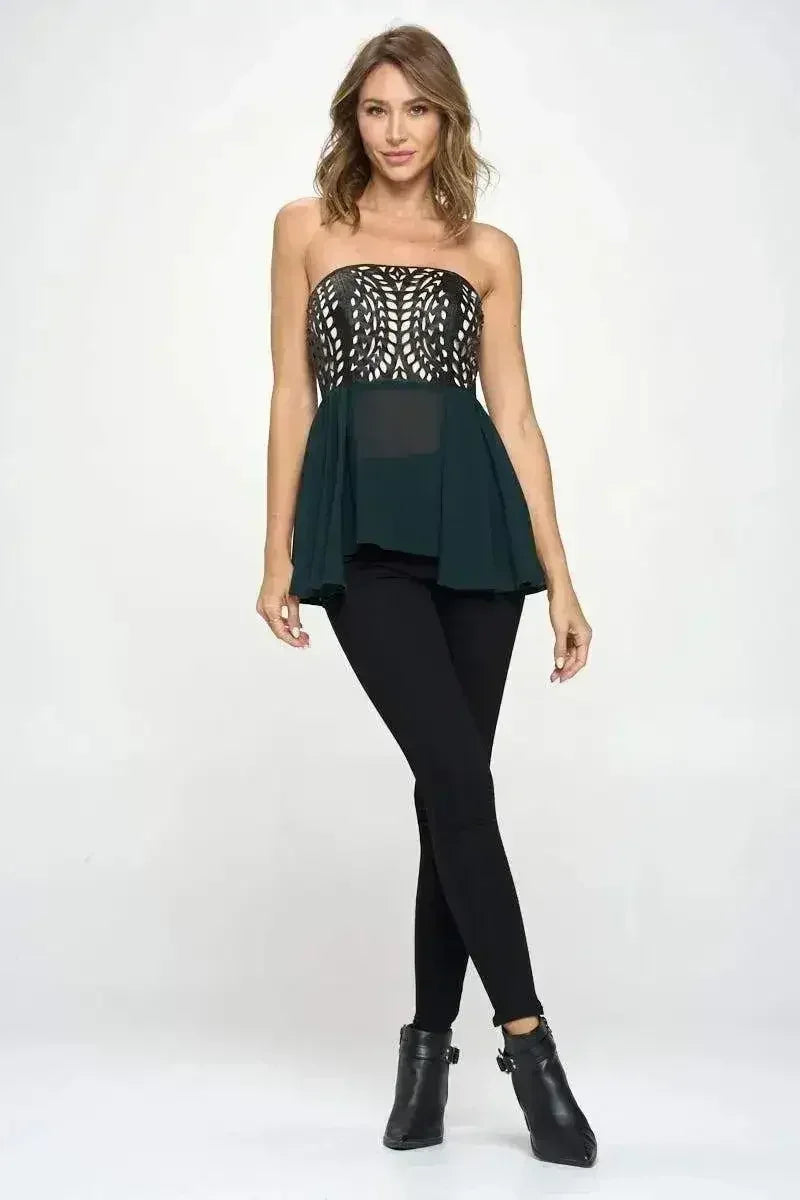 Strapless Laser-Cut Peplum Top - Chic Color Block Tube Top | Femstylo