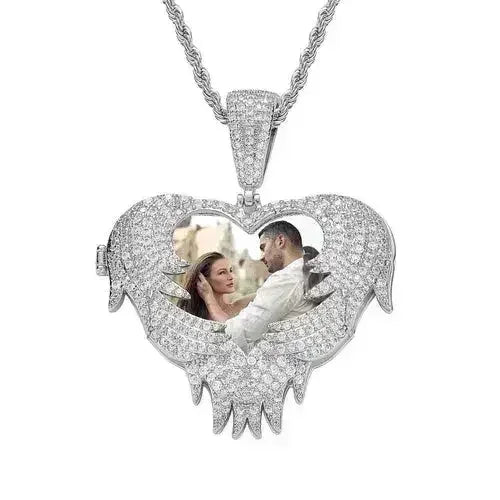 LoveShell™ – Custom Clamshell Heart Photo Pendant | Iced Out Zircon