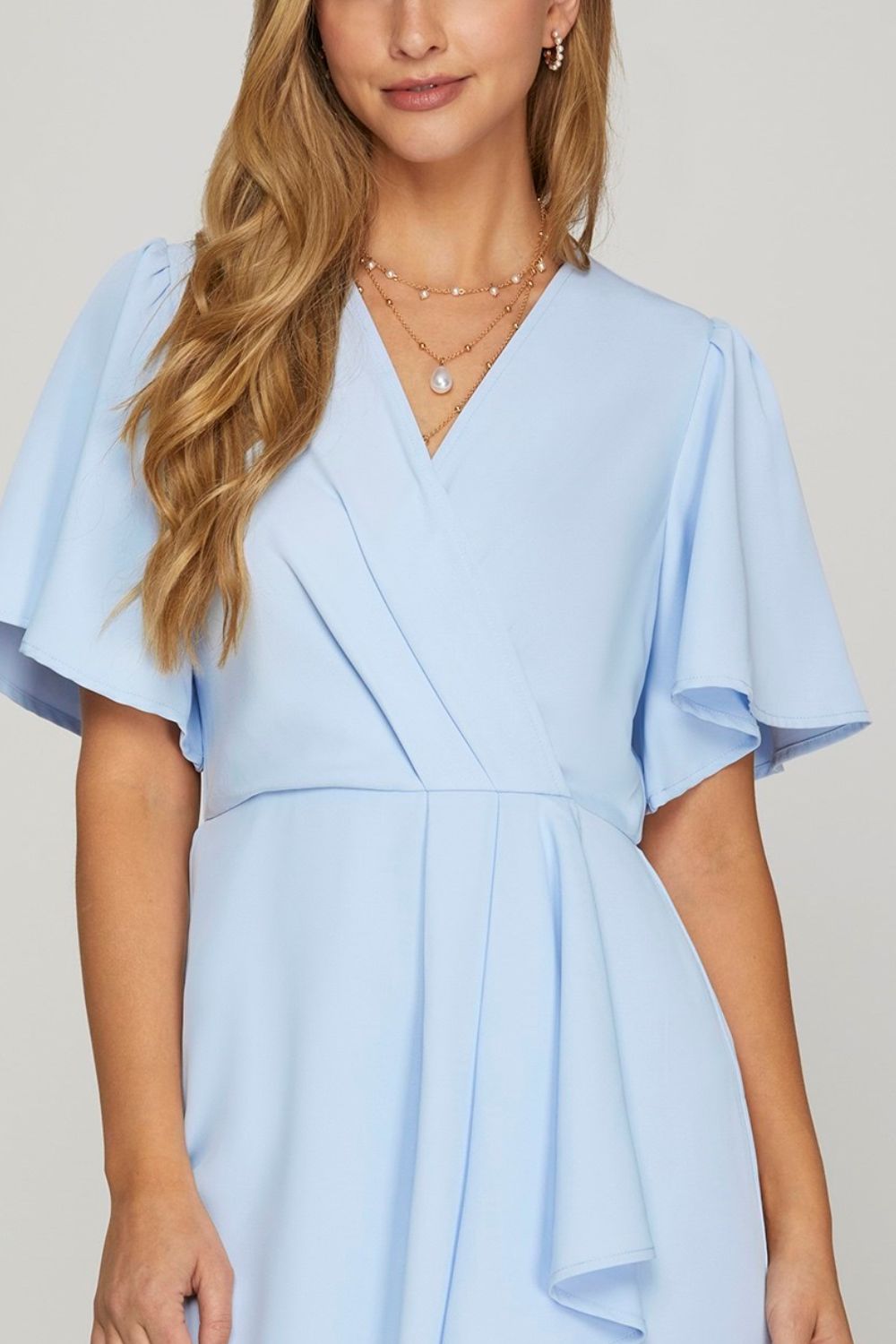 Ruffled Surplice Short Flutter Sleeve Mini Dress For Women – Playful and Feminine Surplice Mini Dress with Flutter Sleeves
