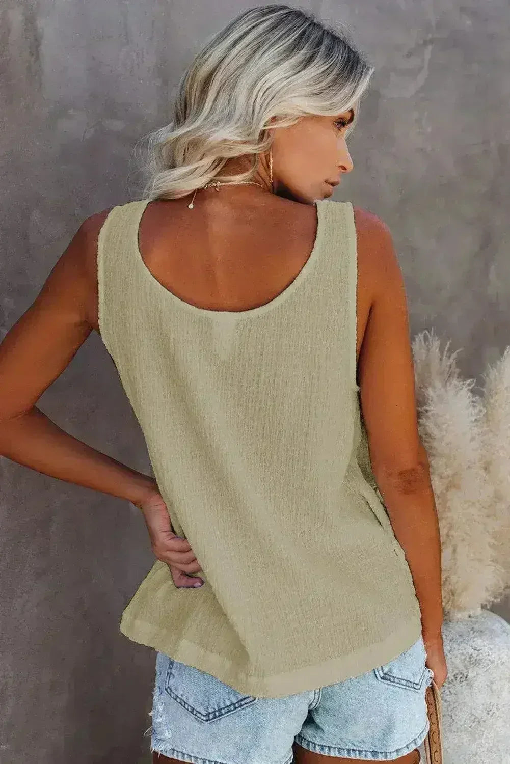 Button Textured Cotton Tank Top