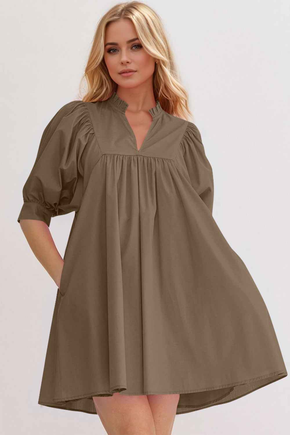 Pink Puff Sleeve Mini Dress Casual and Feminine Dress for Women Simple Classic Summer Dress