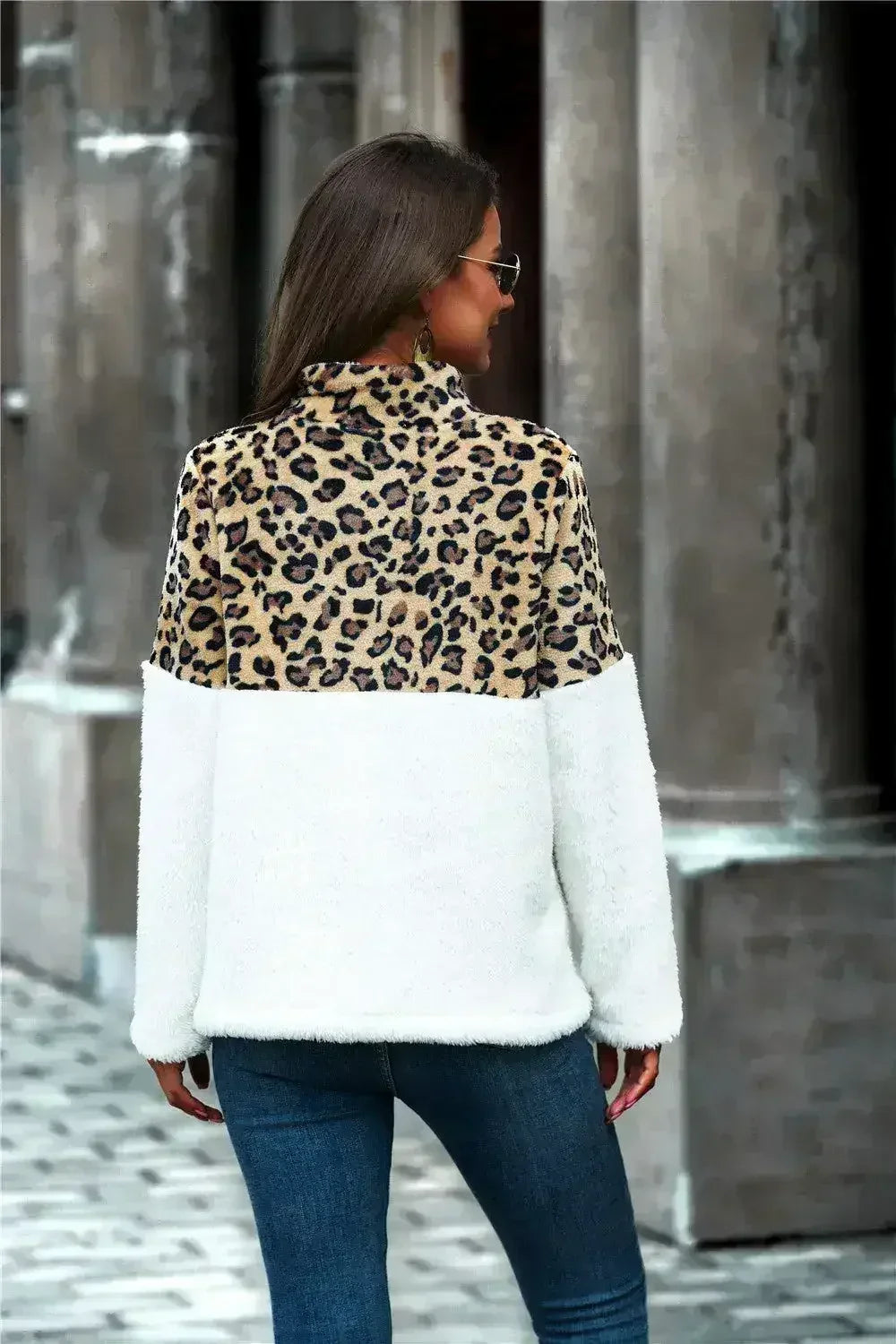 Leopard Print Half-Zip Teddy Sweatshirt for Women | Femstylo