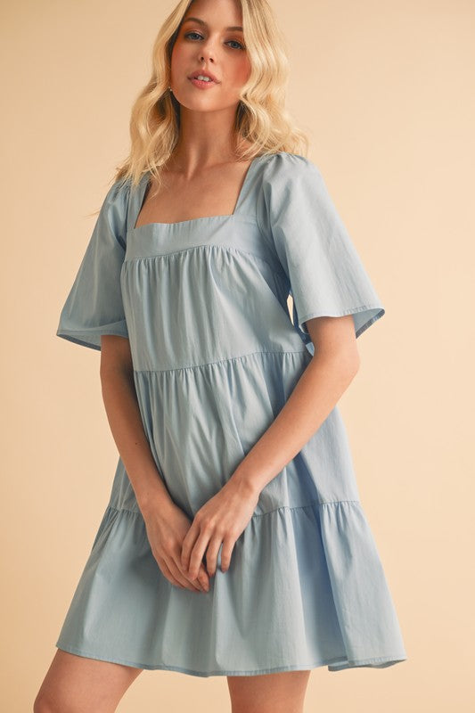 New Summer Square Neck Half Sleeve Tiered Dress For Women, Flattering, Chic, Comfortable and Versatile for Any Occasion