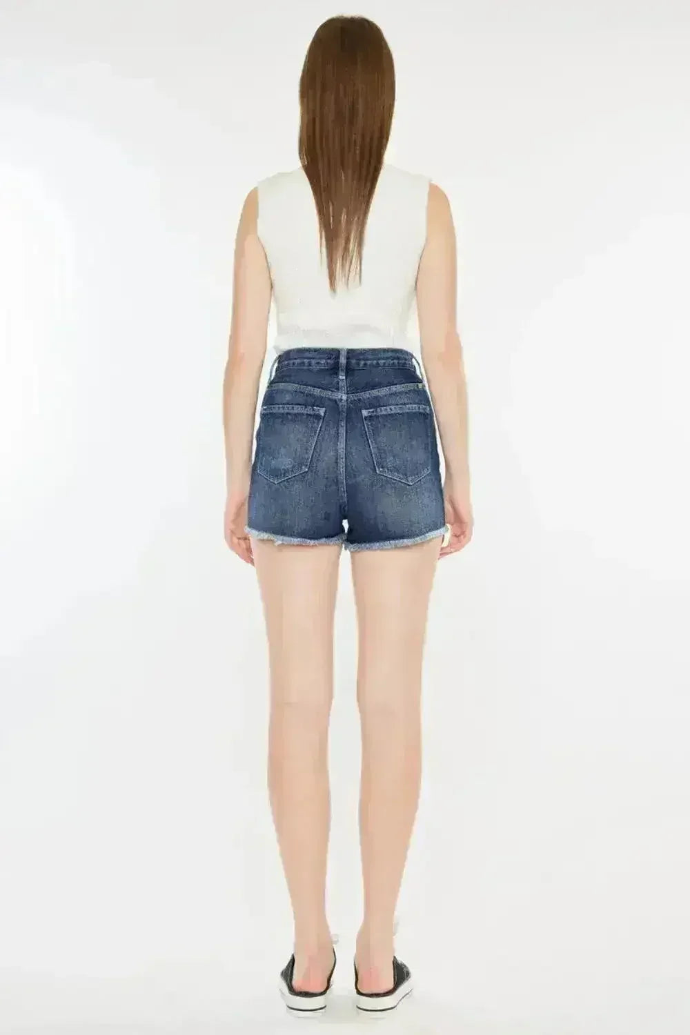 Kancan Raw Hem Button Fly Denim Shorts