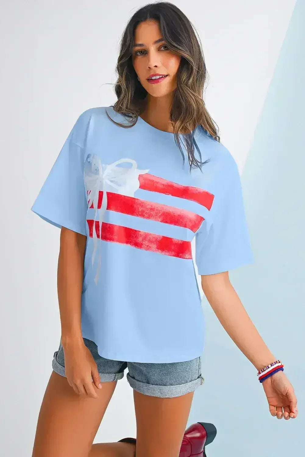White Flag Bow Graphic Crewneck Tee