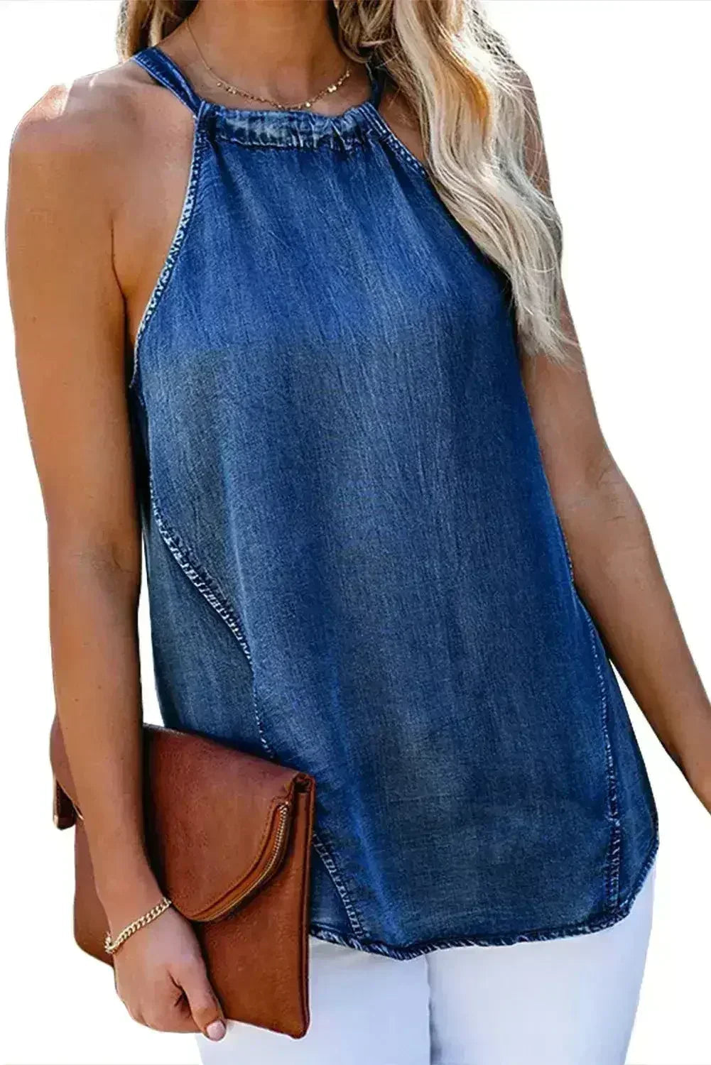Halter Neck Denim Tank Top