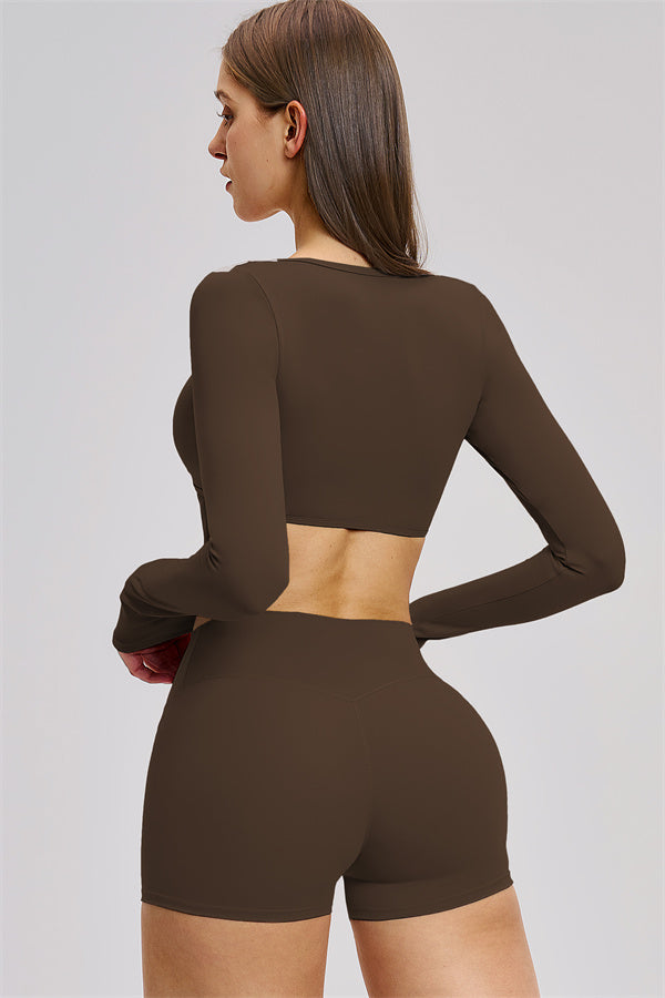The Zestful Long Sleeve Crop Top Shorts 2-Piece Set
