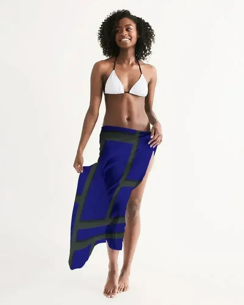 Sheer Sarong Swimsuit Cover Up Wrap / Geometric Dark Blue and Black